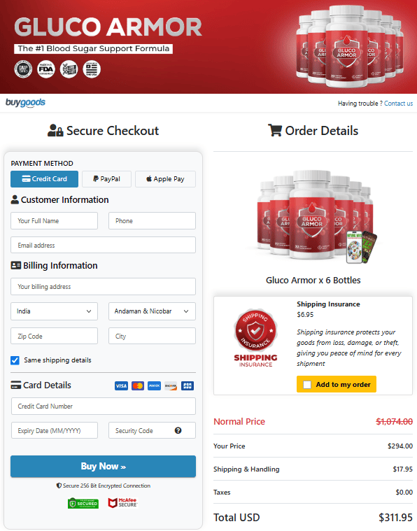 gluco armor secure checkout